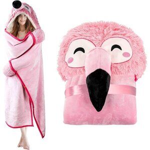 Flamingo Wearable Hooded Blanket for Adults – Fuzzy Super Soft Warm Cozy Plush